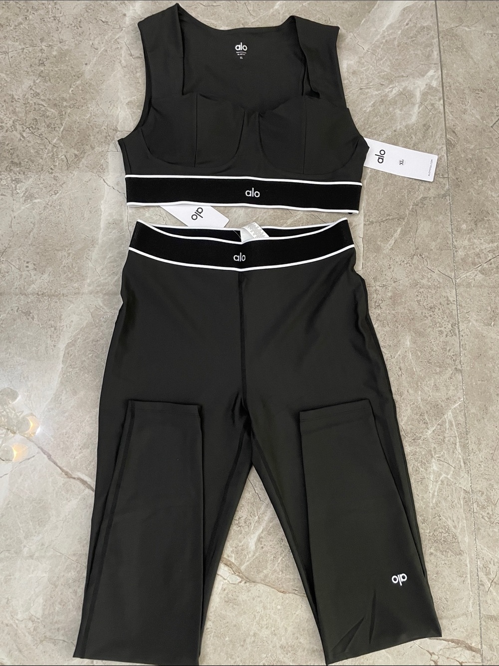 ALO Yoga Black Capri Leggings with Matching Black Crop Top
